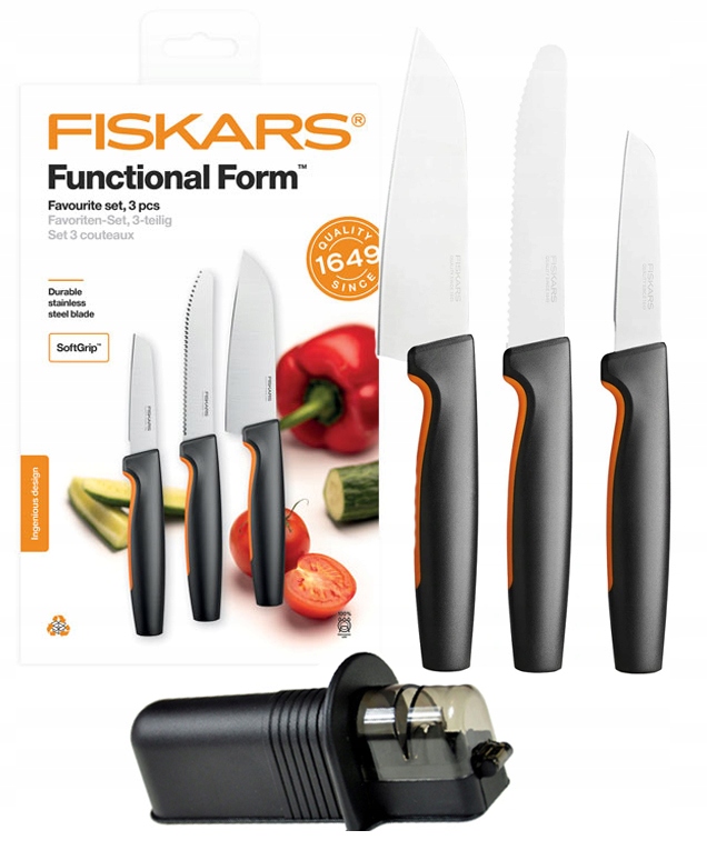 

Zestaw Startowy 3 Noży Szefa Fiskars ostrzałka