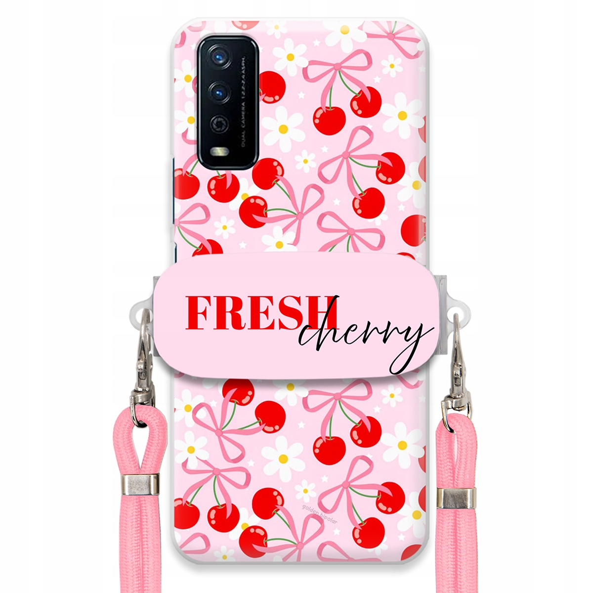 Puzdro pre Vivo Y20i Case Držiak šnúrok Ružový Fresh Cherry Čerešňové mašle