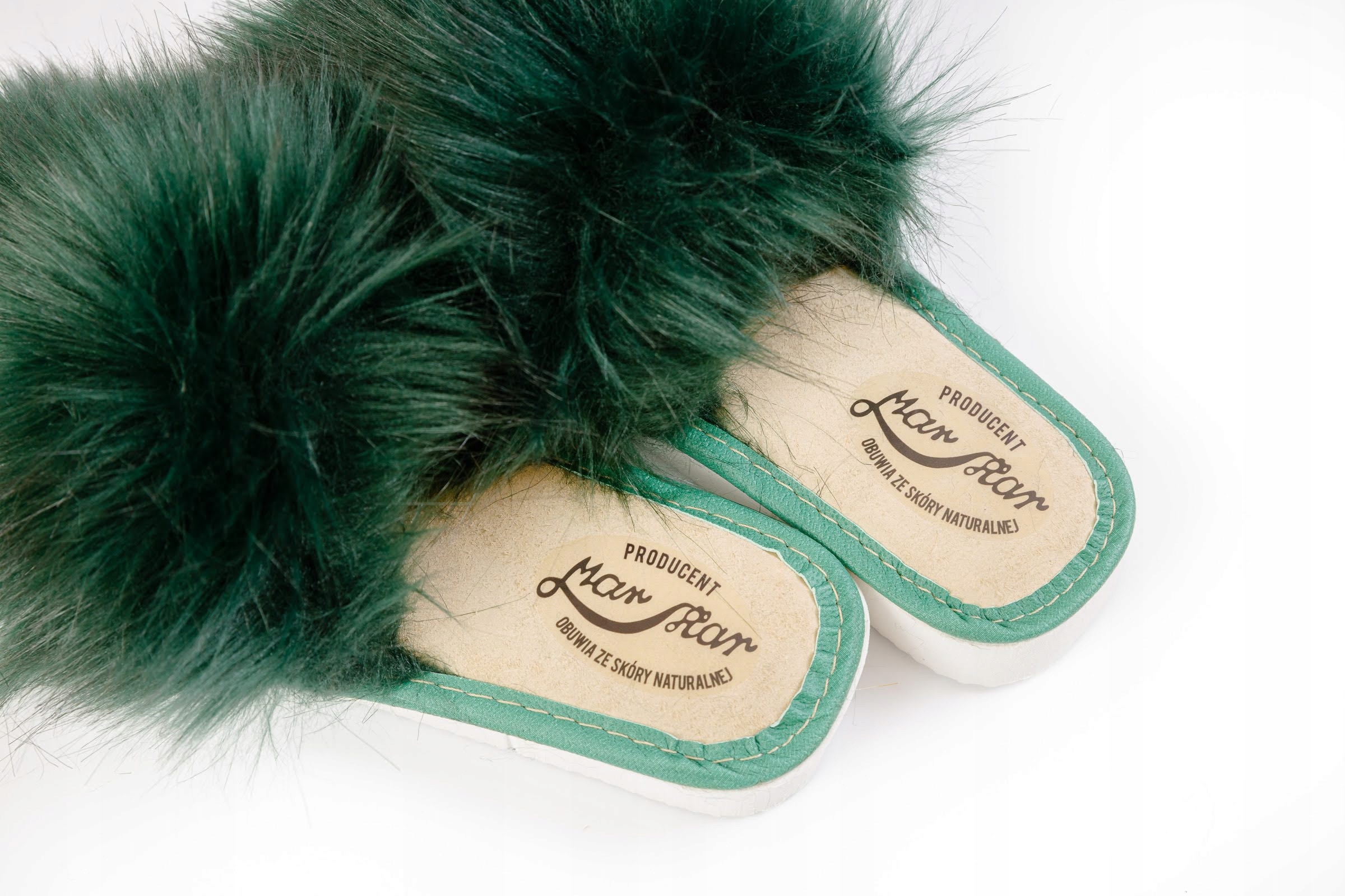 KAPCIE DAMSKIE FUTRZANE ZIELONE SKÓRA WYGODNE Marka inna