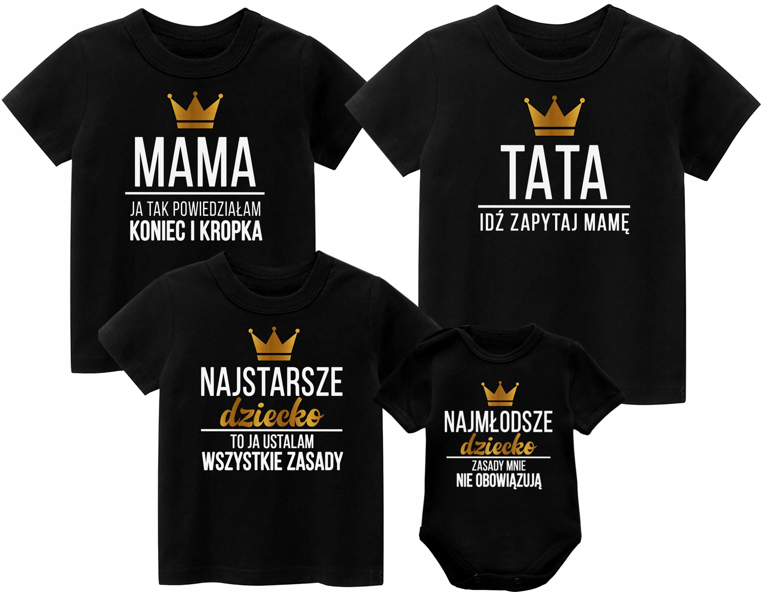 

Zestaw 3 koszulek i body Mama Tata Syn Córka