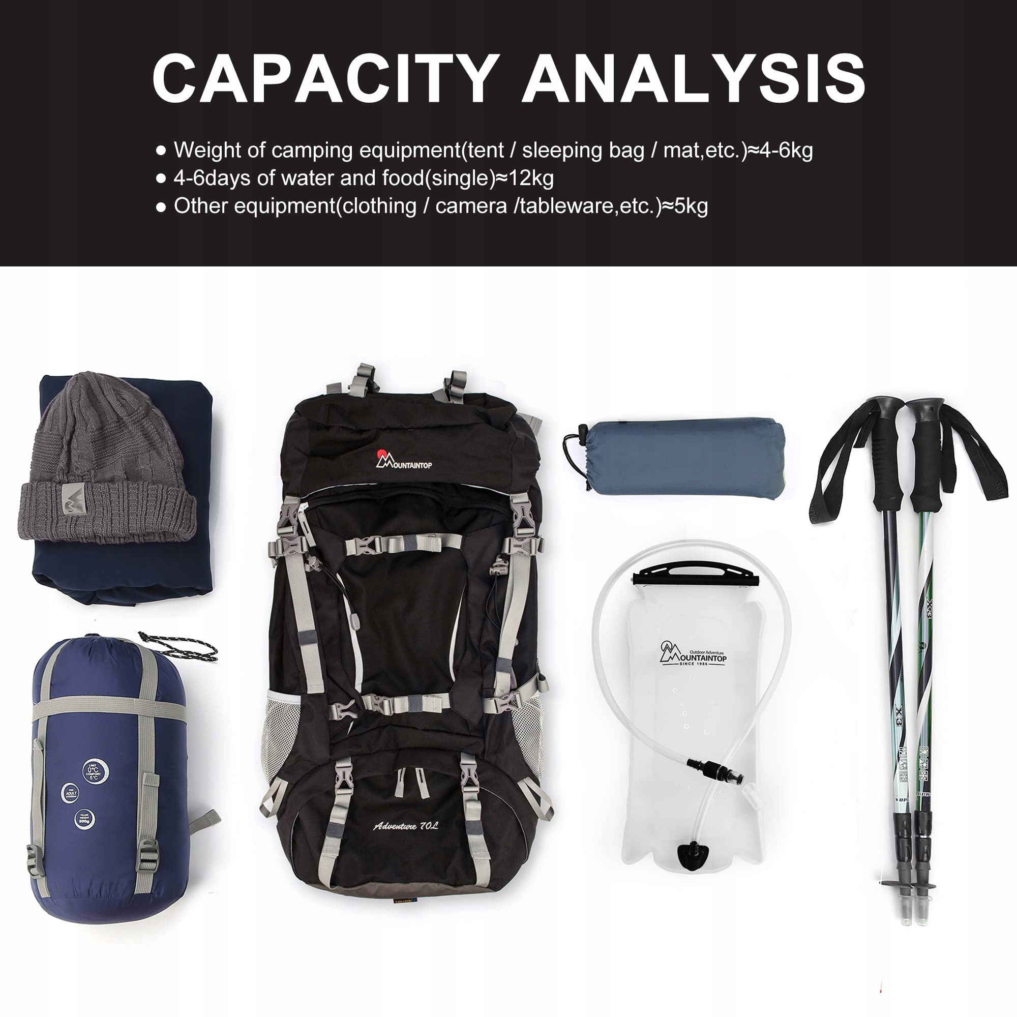 MOUNTAINTOP 70L Waterproof Trekking Backpack for Men & Women Camping — miniatura 9