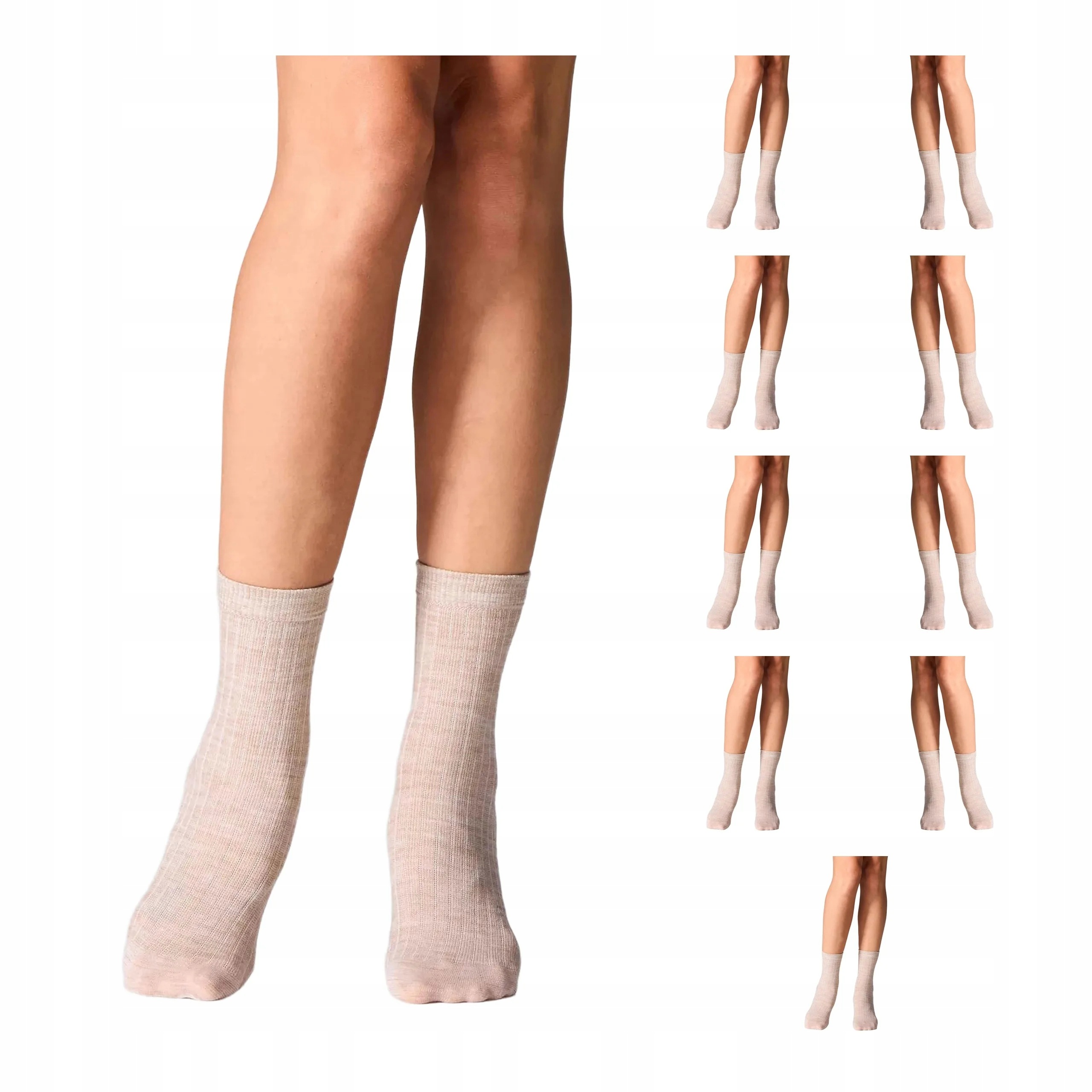 10 párů Ponožky s merino vlnou 10x Béžová/hnědá Univerzální