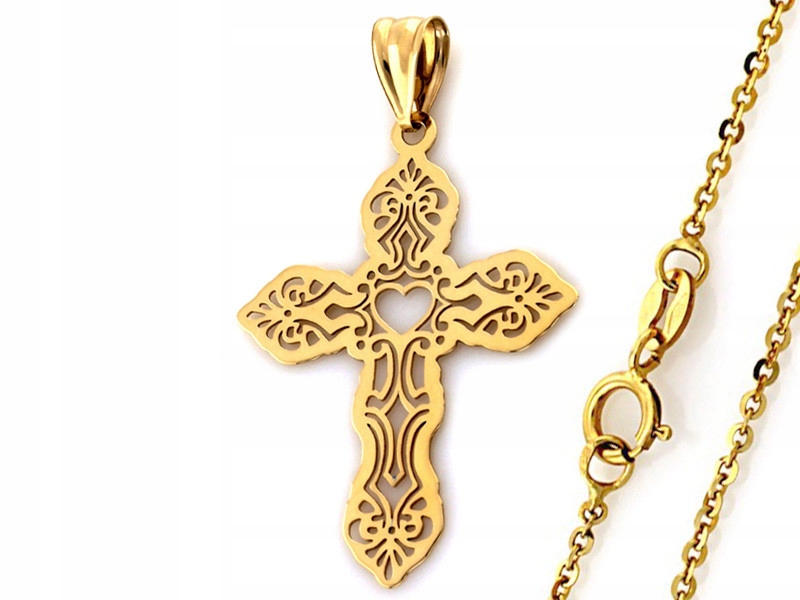 Zlatý komplet šperků 585 řetízek křížek s prolamovaným křížkem ankr 14