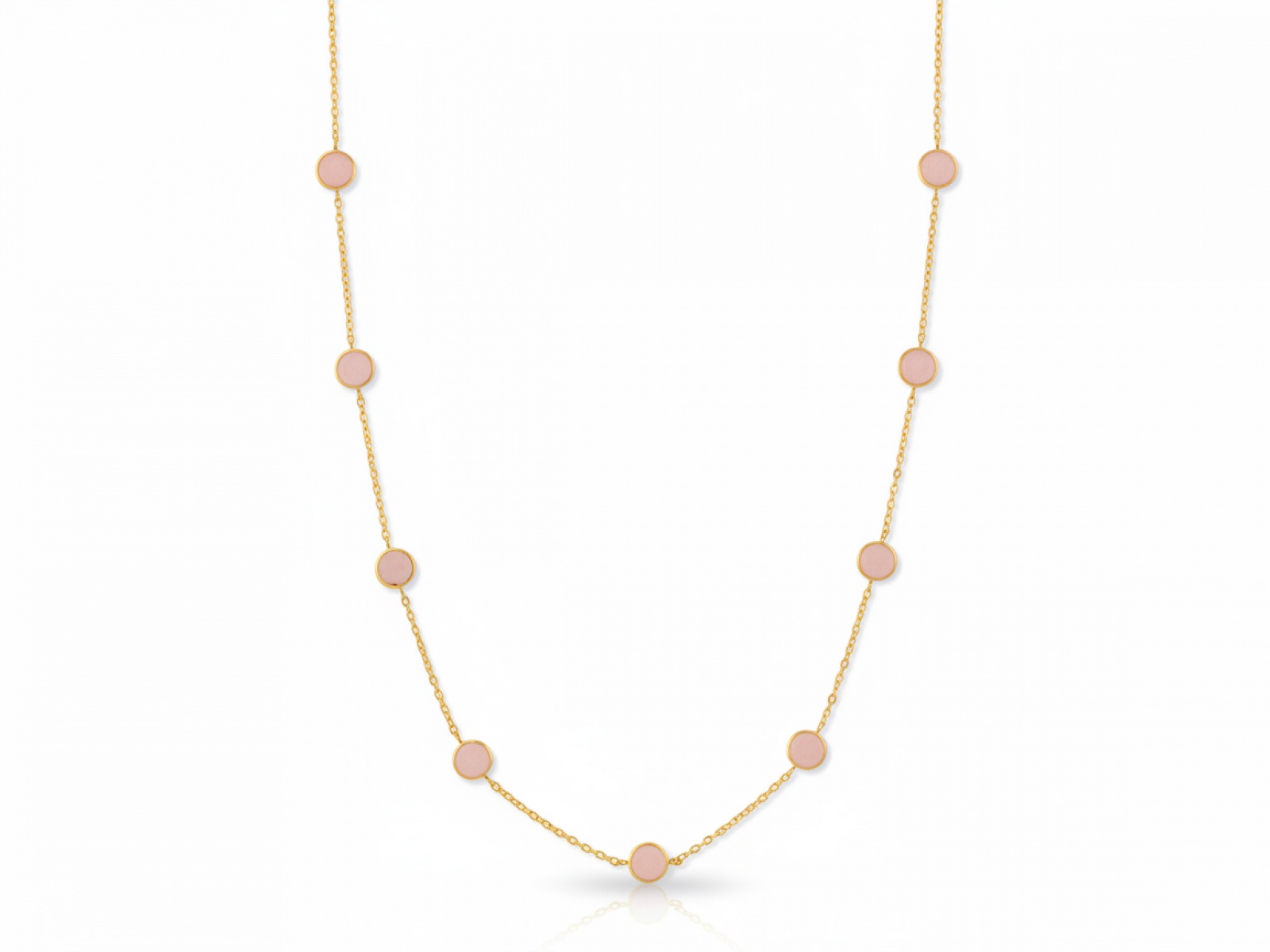 Zlatý náhrdelník 585 s růžovými acháty 45 cm, kroužky s kamínky, 2,09 g, 14 kg