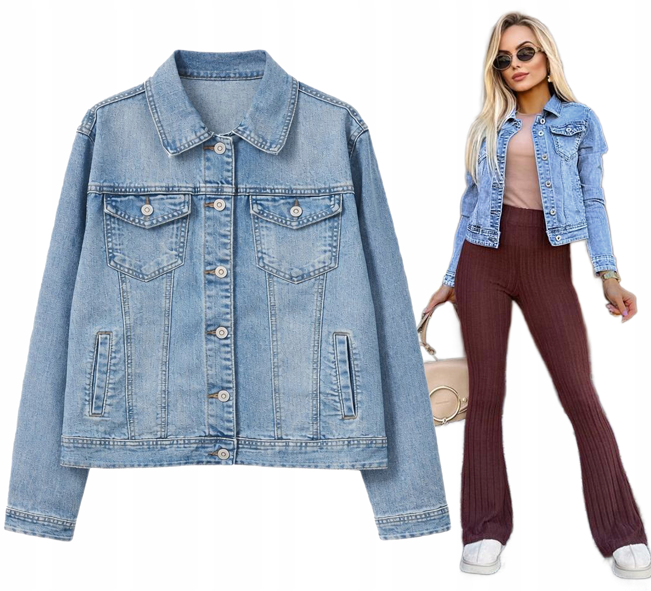 Bluza Katana jeansowa przejściowa Kurtka jeans guziki 48 Gigi