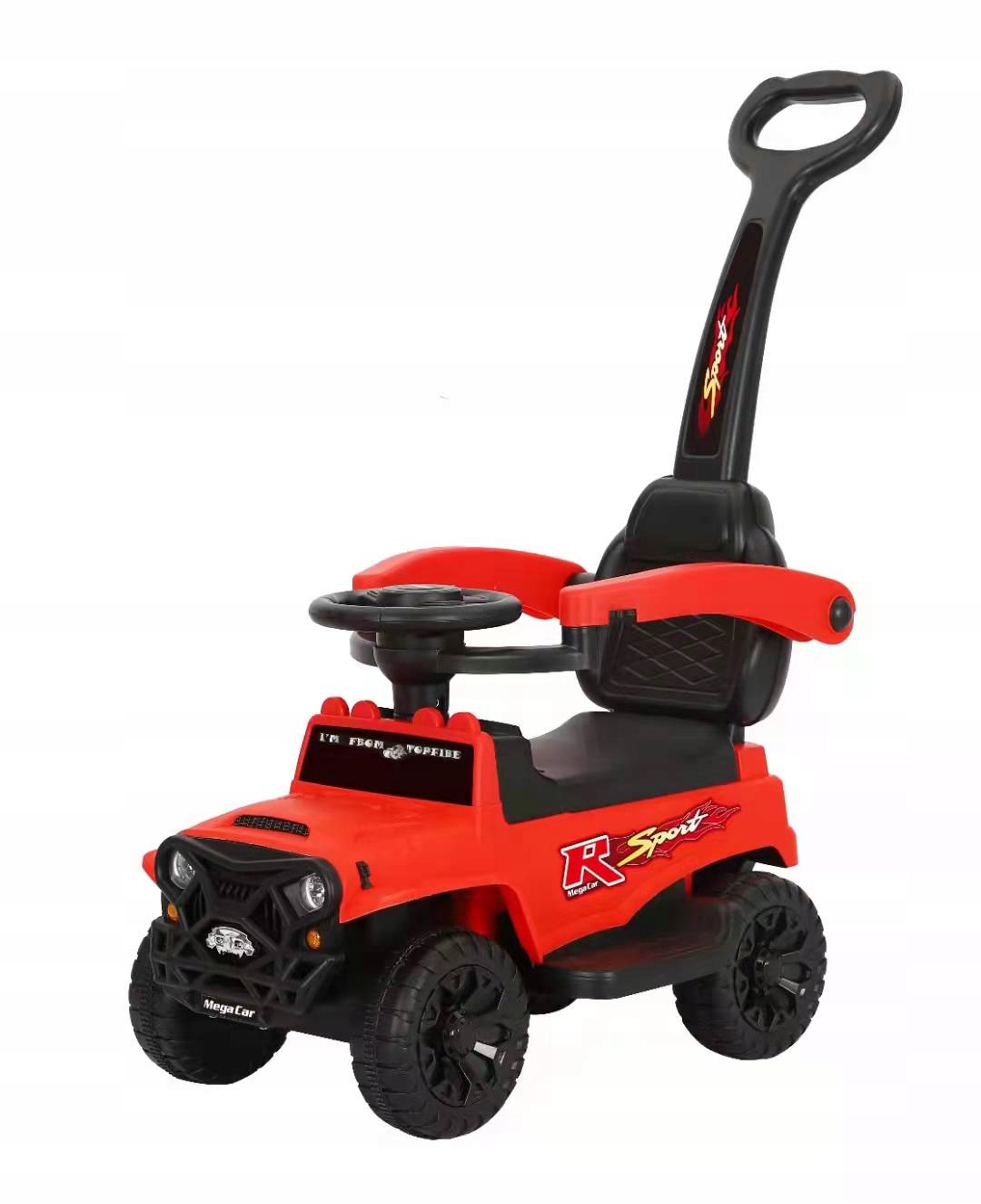 Jeździk na akumulator Pchacz Odpychacz Rączka +kij do prowadzenia czerwony