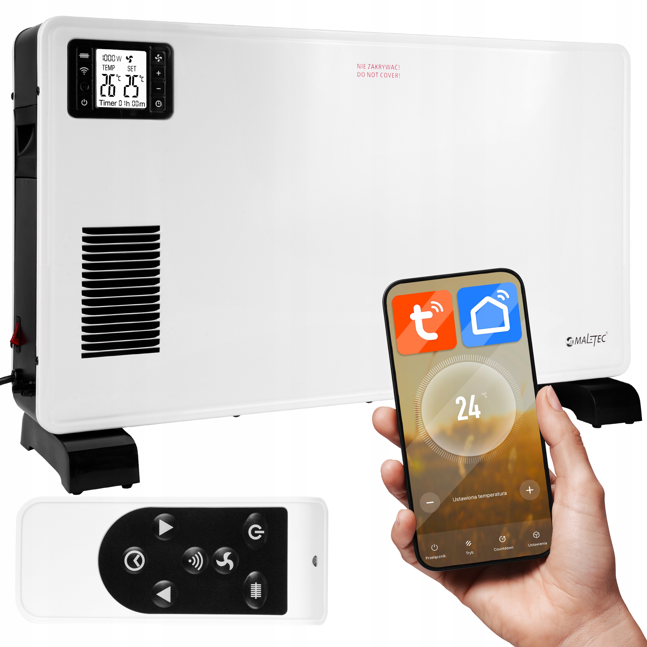 Elektrický Ohrievač Konvektorový Termostat Wifi Diaľkové Ovládanie Výkonný 2300W