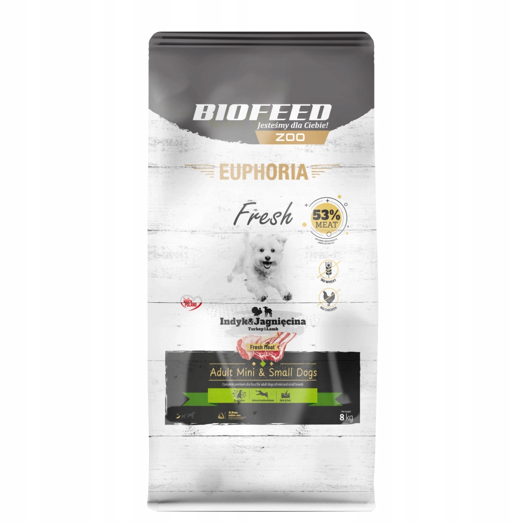 Levně Biofeed Euphoria Fresh 8kg suché Krmivo malých plemen s krůtou Krůta jehněčím