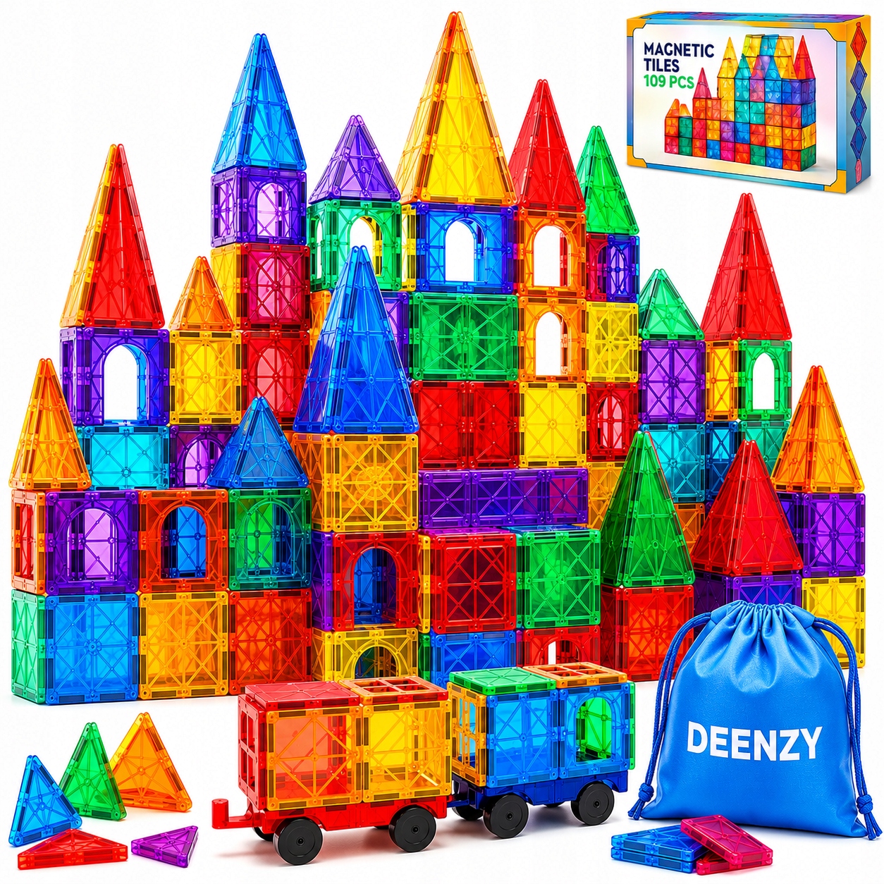 Klocki Magnetyczne XXL Duży Zestaw 3D Dla Dzieci 109 Szt Samochody Torba