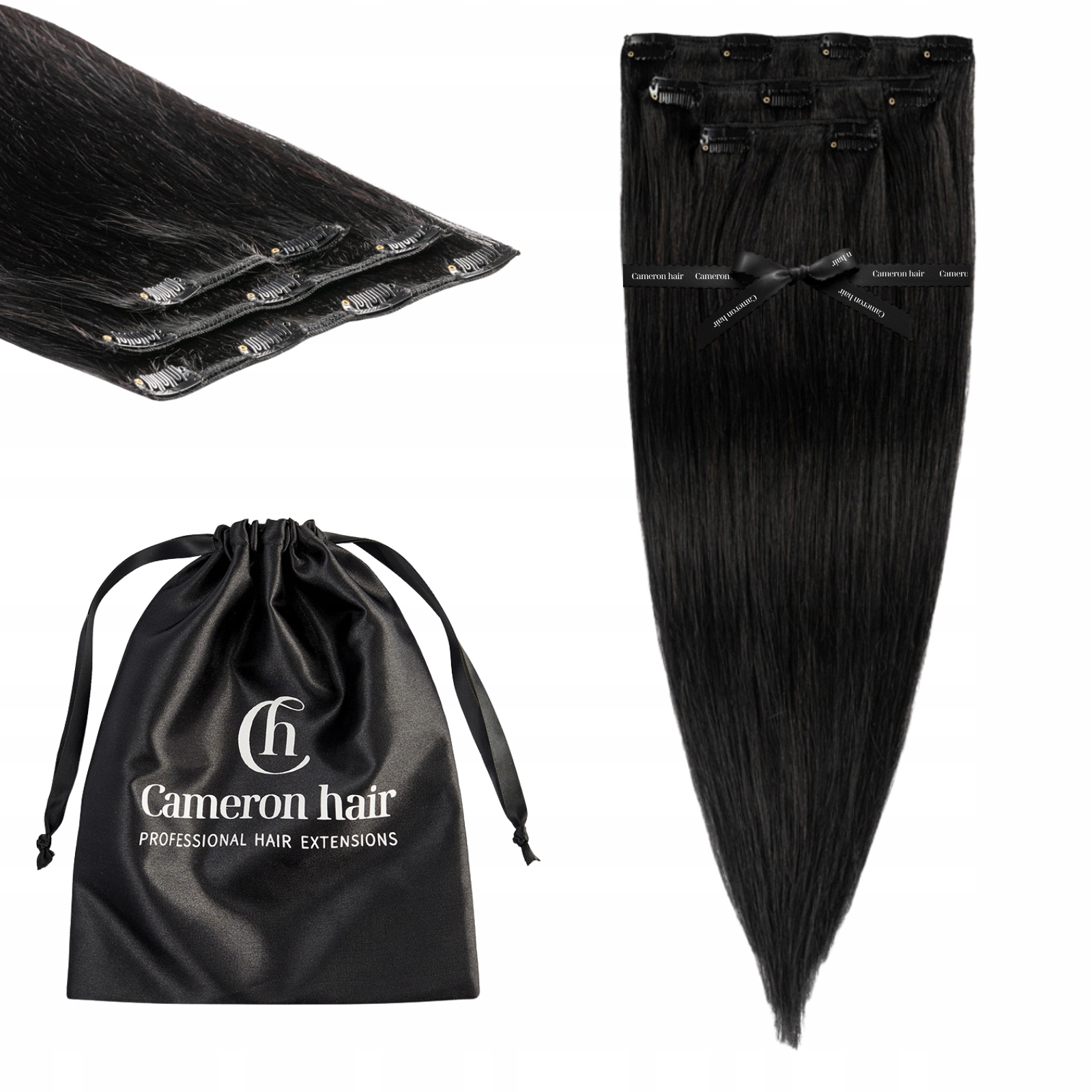 Włosy naturalne Clip In 53 cm 3 taśmy 60 g #1 Głęboka czerń dopinki doczepy