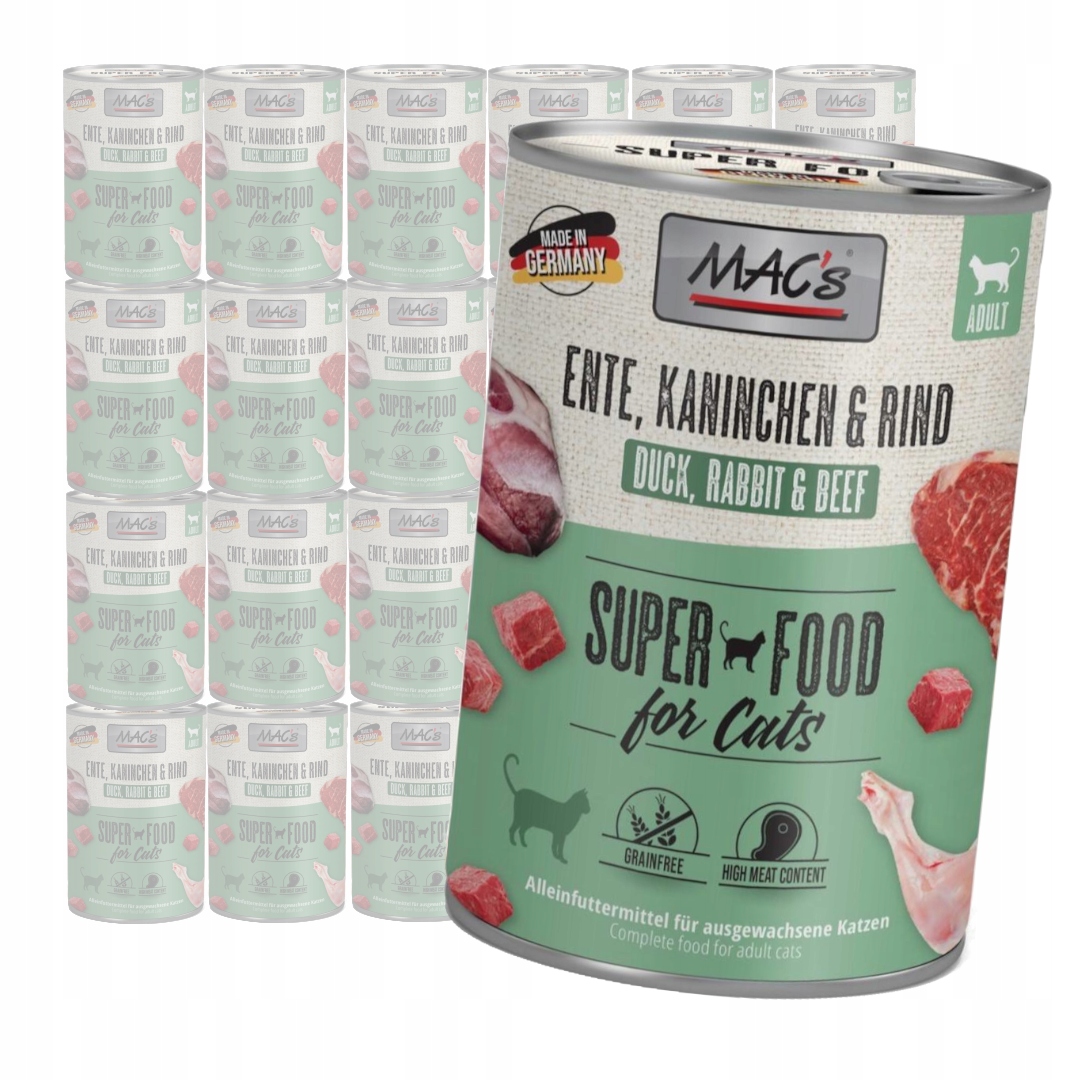 Levně MAC's Cat Mokré Krmivo Pro Kočky Kachna Králík Hovězí 24x400g