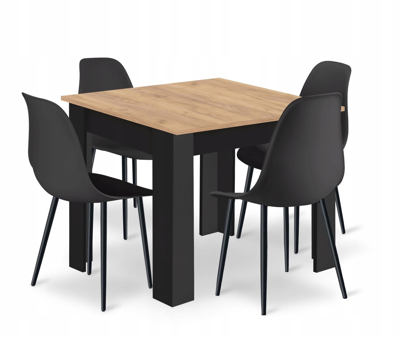 Zestaw Stół Np 80x80cm Artisan nogi czarne 4 krzesła Wat czarne nogi cz