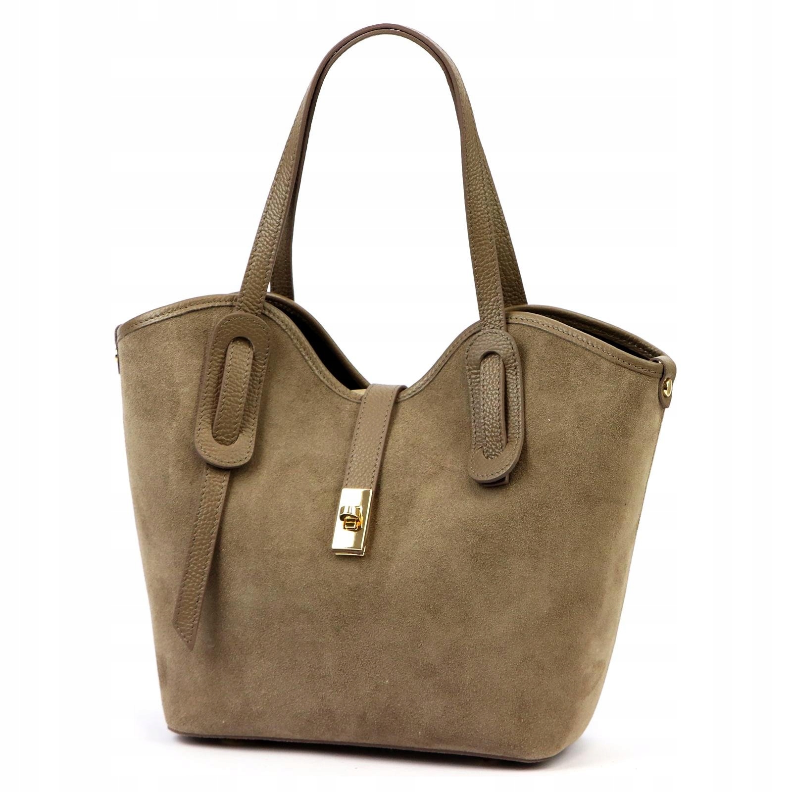 Dámská shopper kabelka z mokka semišové kůže, hnědá, přes rameno
