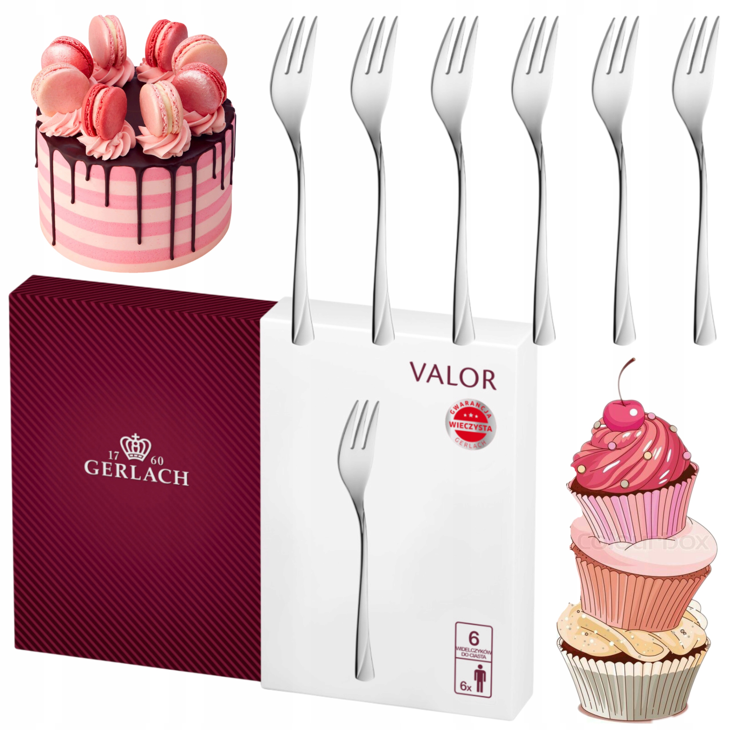 KOMPLET 6 WIDELCZYKÓW DO CIASTA 6 OSÓB ZESTAW GERLACH VALOR