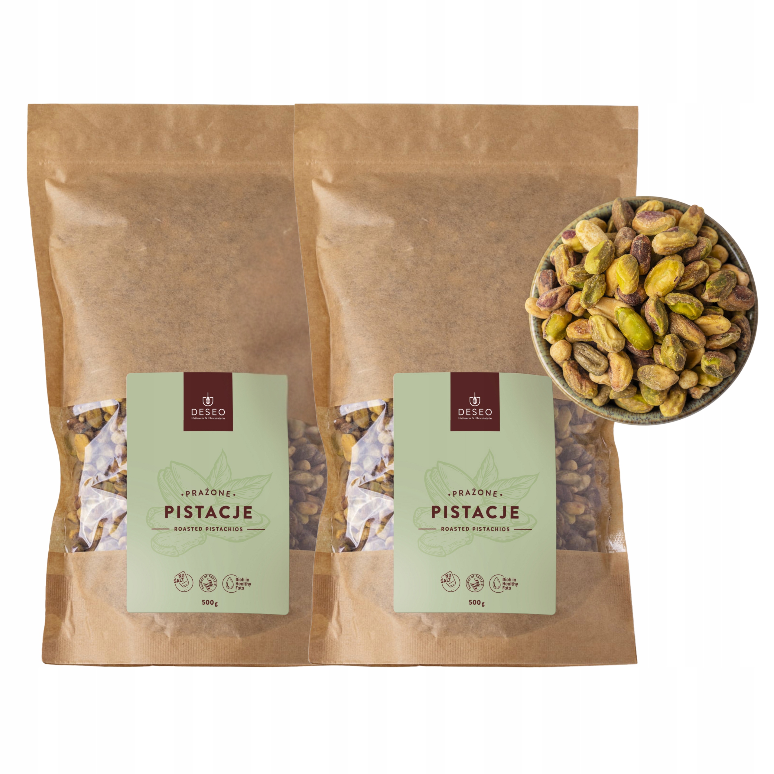Levně 2 x Pistácie Pražené Bez Soli 500 g Loupané Pistácie Nesolené Deseo