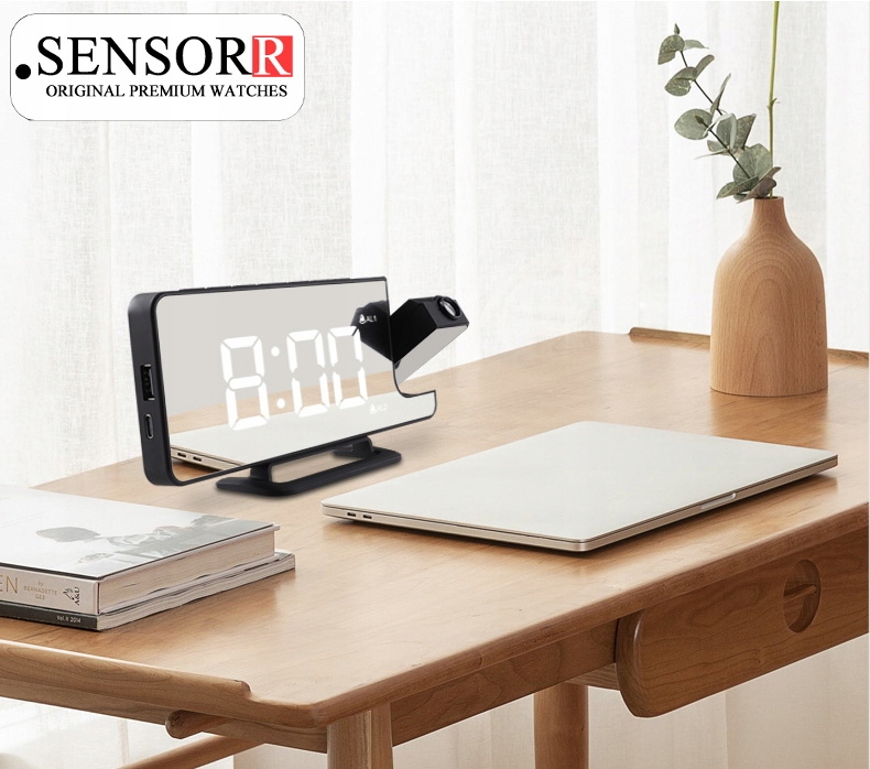 ZEGAR ELEKTRONICZNY LED BUDZIK CYFROWY Z LUSTREM Z PROJEKTOREM LASEROWYM Kształt prostokątny