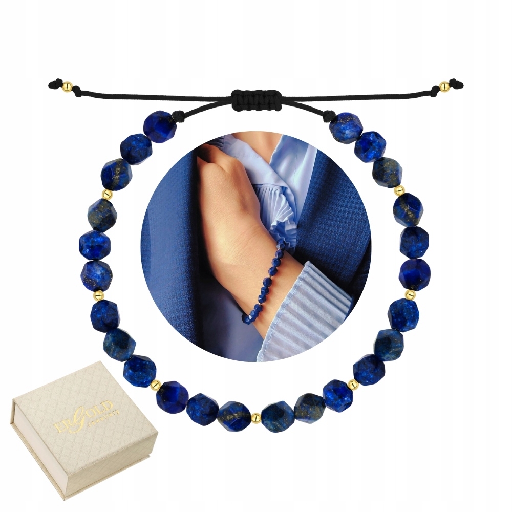 Šňůrkový Náramek Lapis Lazuli Zlato 585 Tmavě Modrý Korálky Pro Štěstí