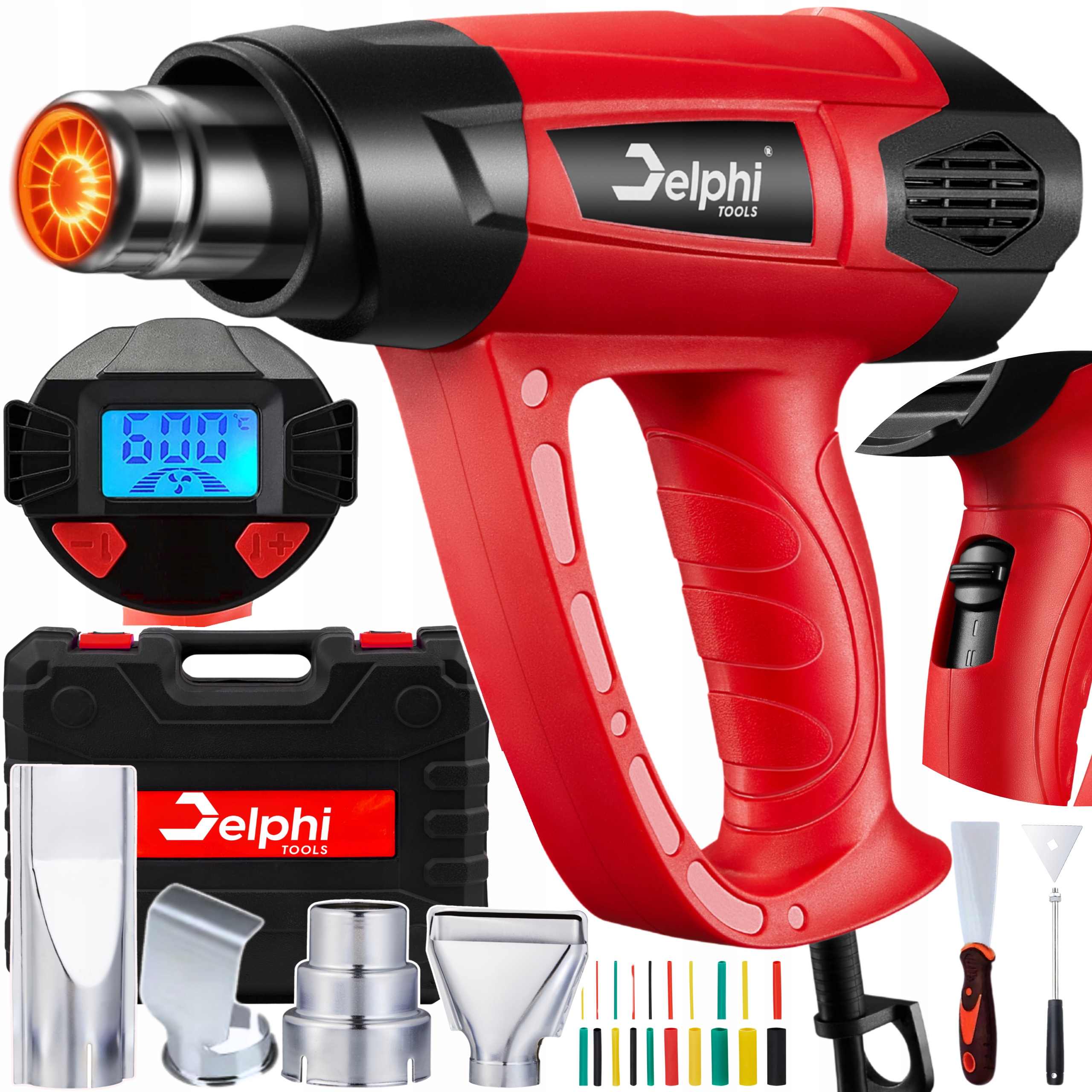 Horkovzdušná Pistole Dva Rychlostní Stupně Regulace Teploty 600 °C 4 Trysky Nástavce