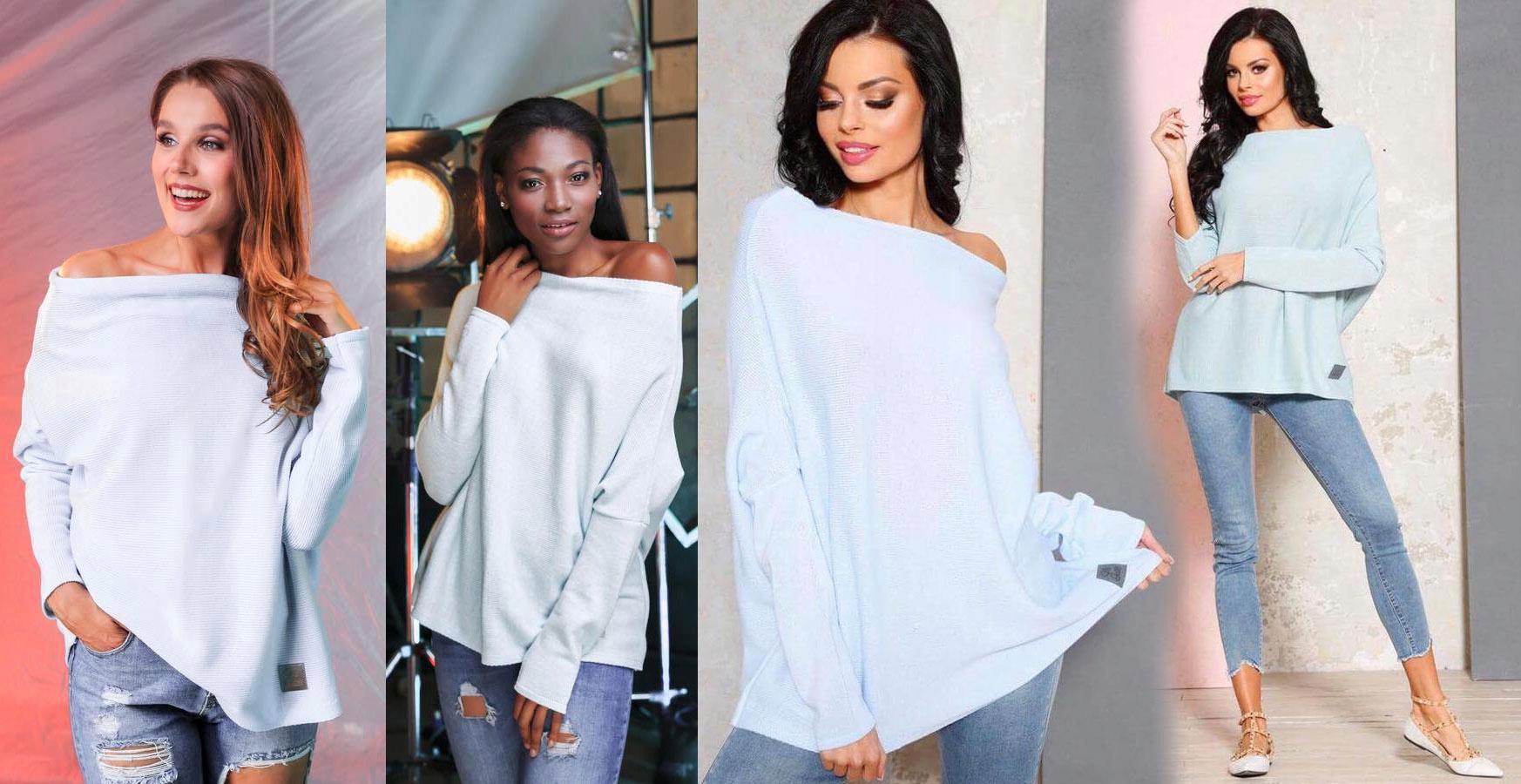 

Sweterek Oversize Tunika Sweter Wool Odkryte Ramię