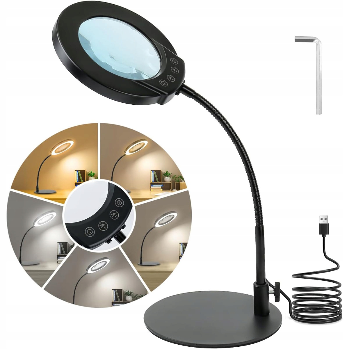 Lampa Led Lupa Kosmetyczna Szkło Powiększające Lampka Biurkowa Kreślarska