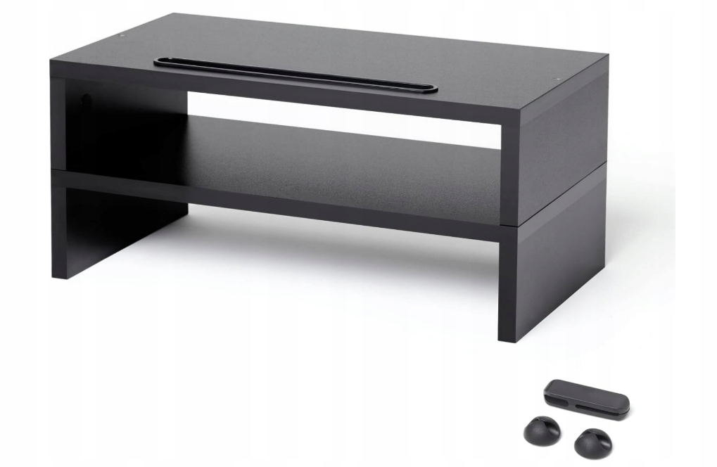 PÓŁKA PODSTAWKA POD MONITOR Z KIESZONKĄ NA TABLET UDŹWIG 30KG CZARNA 2W1