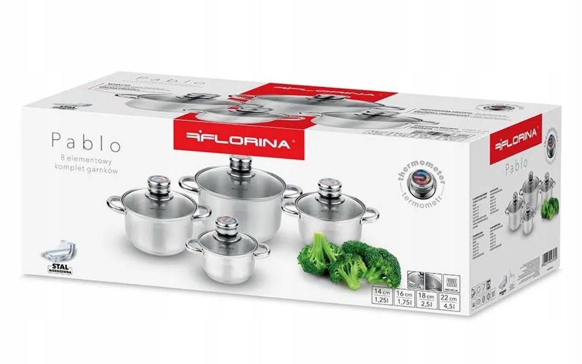 Zestaw garnków Florina Pablo 8 el. z termometrem