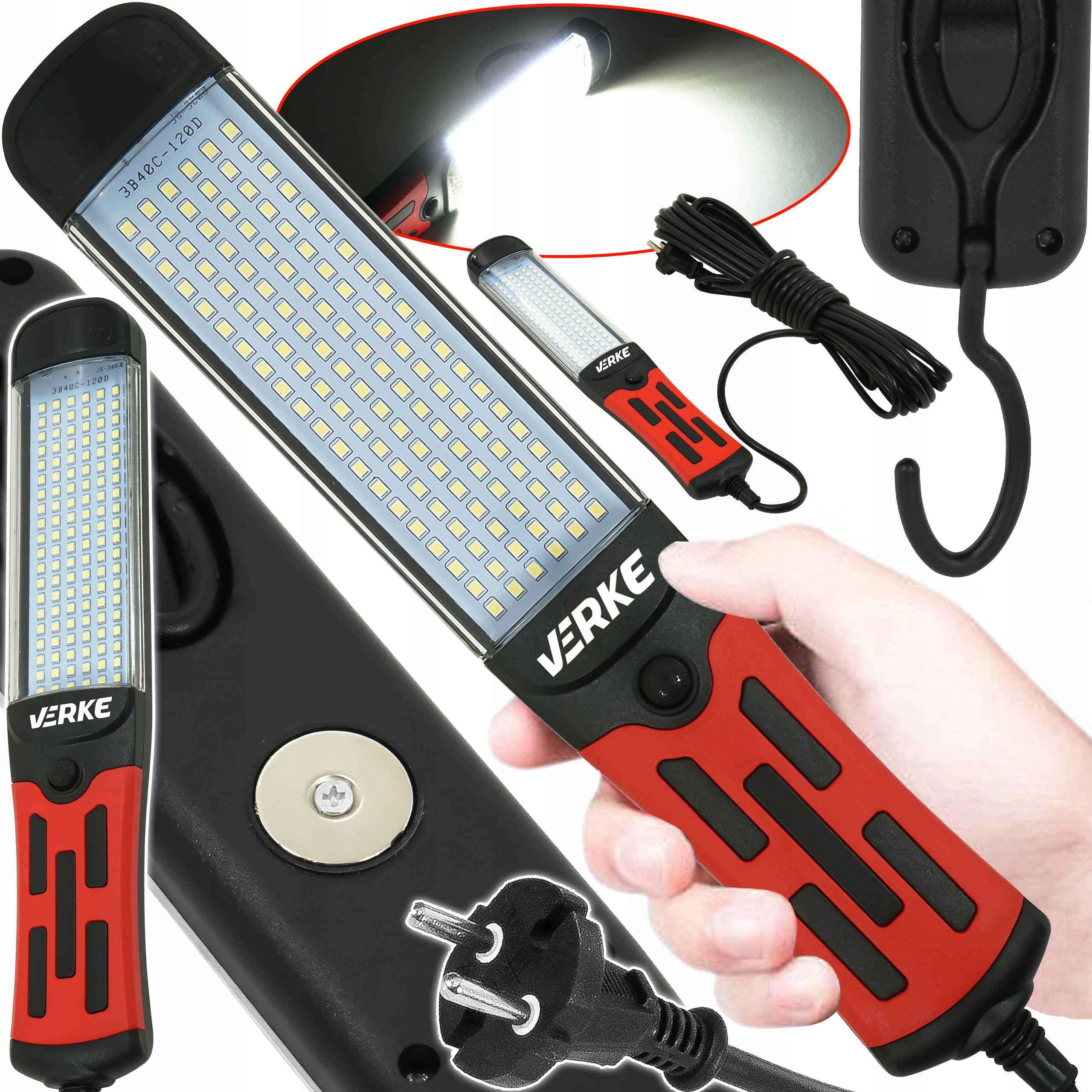 LATARKA WARSZTATOWA LAMPA LAMPKA KANAŁOWA 120 LED NA KABLU 10M HAKIEM MOCNA