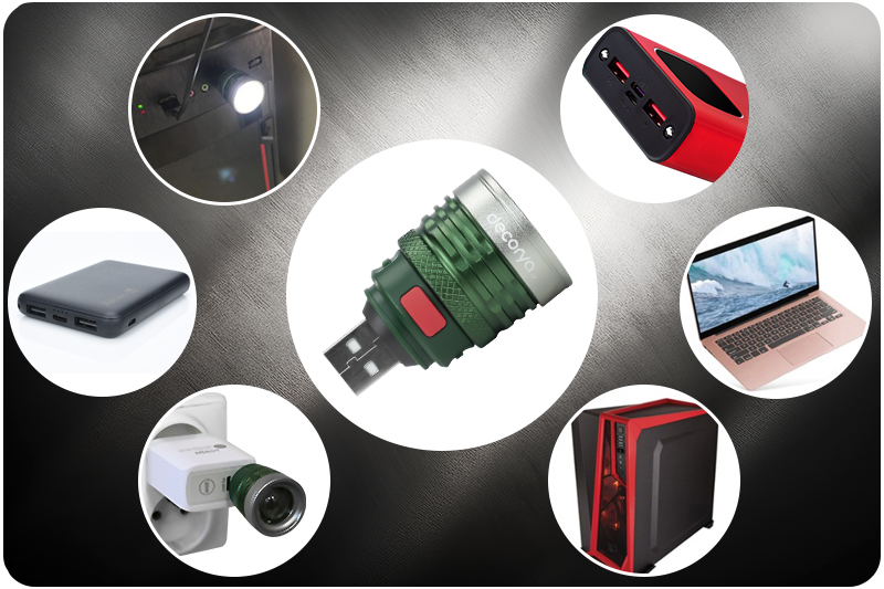 MAŁA MOCNA LATARKA LED USB TAKTYCZNA SURVIVAL ZOOM Model Decusb4PB