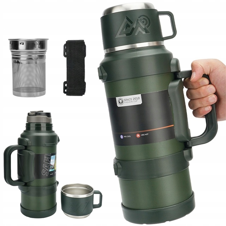 Láhev Na Vodu 2000 ml S Rukojetí, Ramenní Popruh, Vařič Čaje