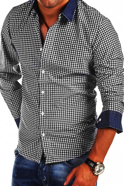 Pánská košile Casual Jeans Mřížka Bavlněná Každodenní