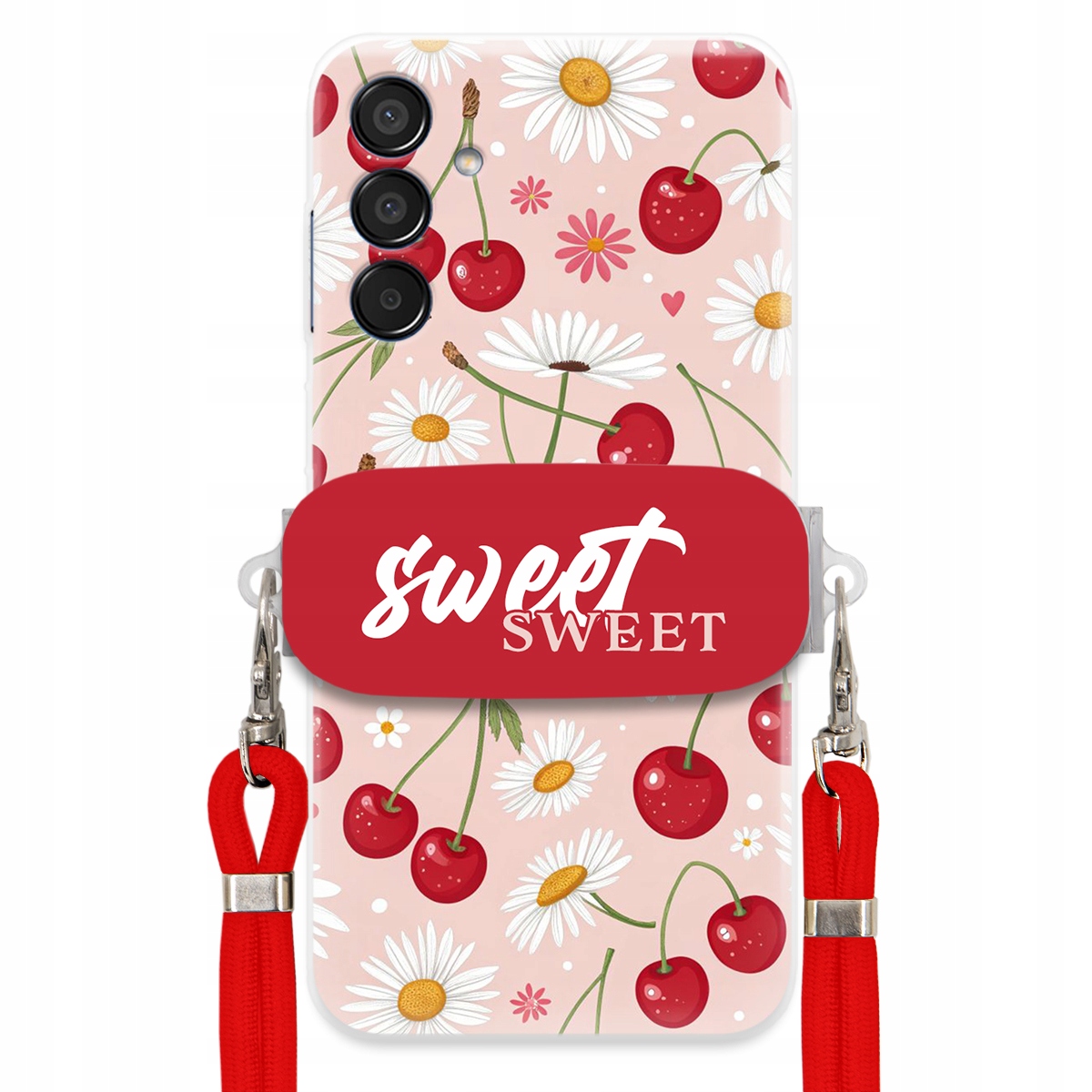 Puzdro pre Samsung M15 5G Červené vodítko Crossbody držiak Sweet Kvet čerešne