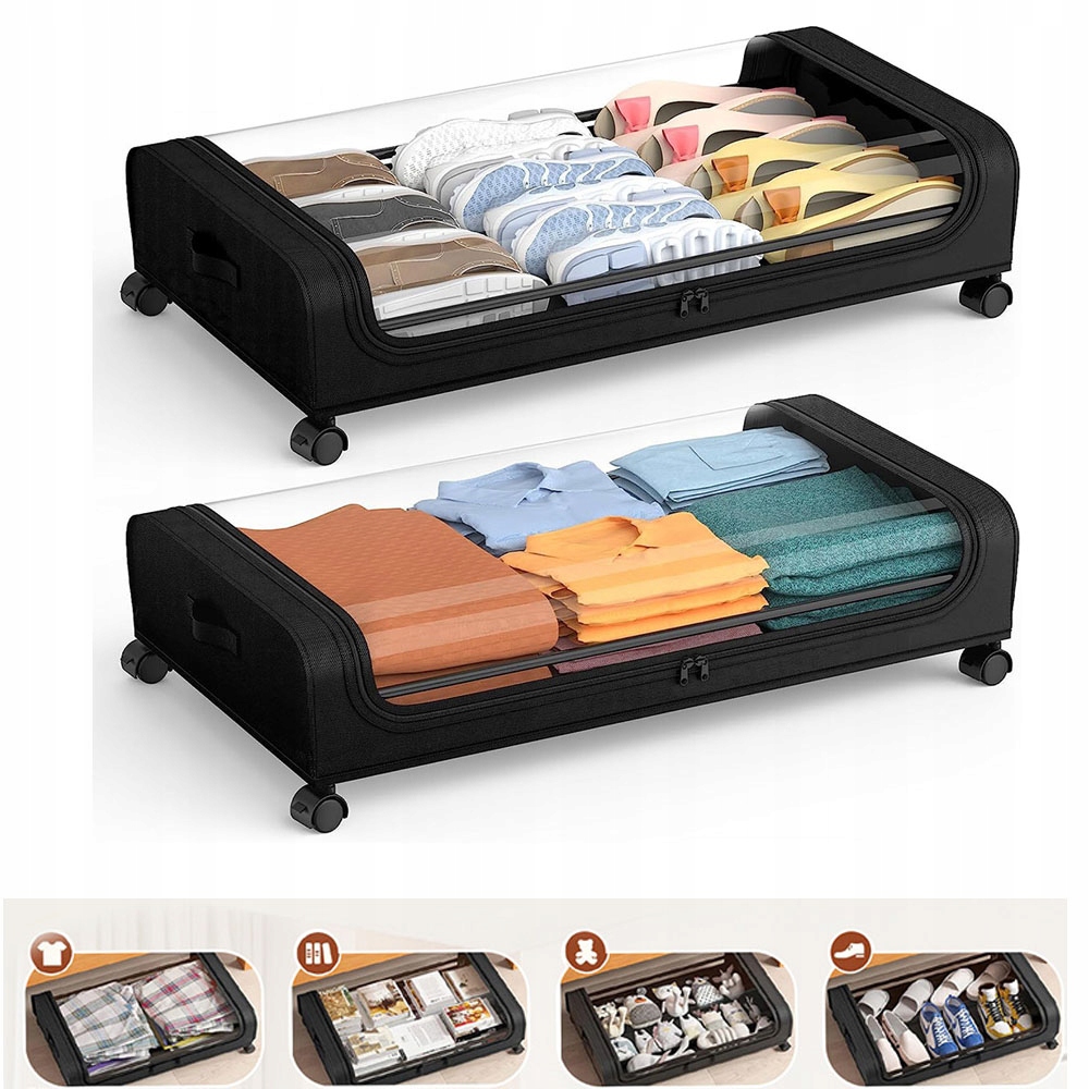 2ks Organizér Kontejner Na Kolečkách Pod Postel Skříň Černý