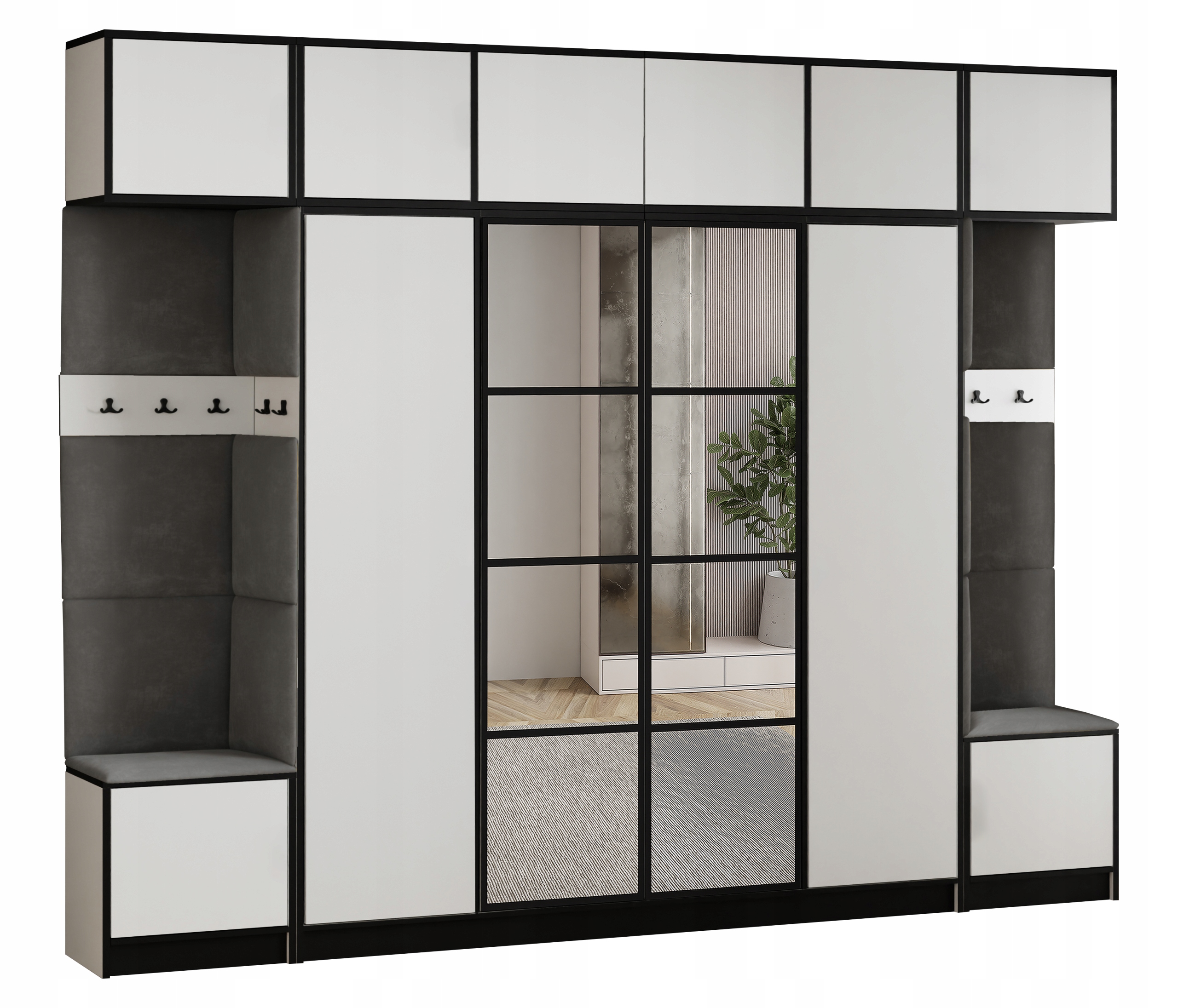 Šatní skříň s nástavcem Costa 17 bílá šedý sedák z tkaniny