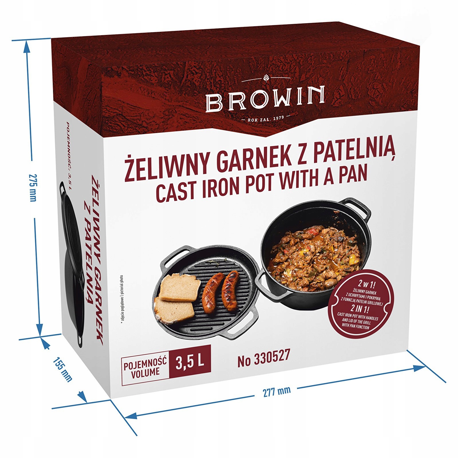 GARNEK ŻELIWNY Z PATELNIĄ GRILLOWĄ 3,5L BROWIN Typ powłoki żeliwna