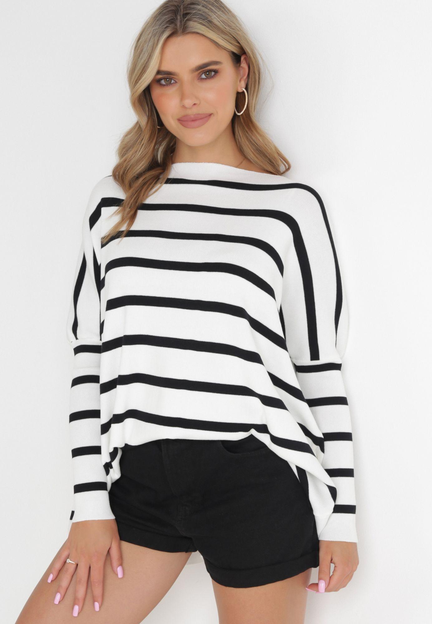 Svetr Bílý Klasický Oversize s Viskózou Chic Casual Born2be M/L