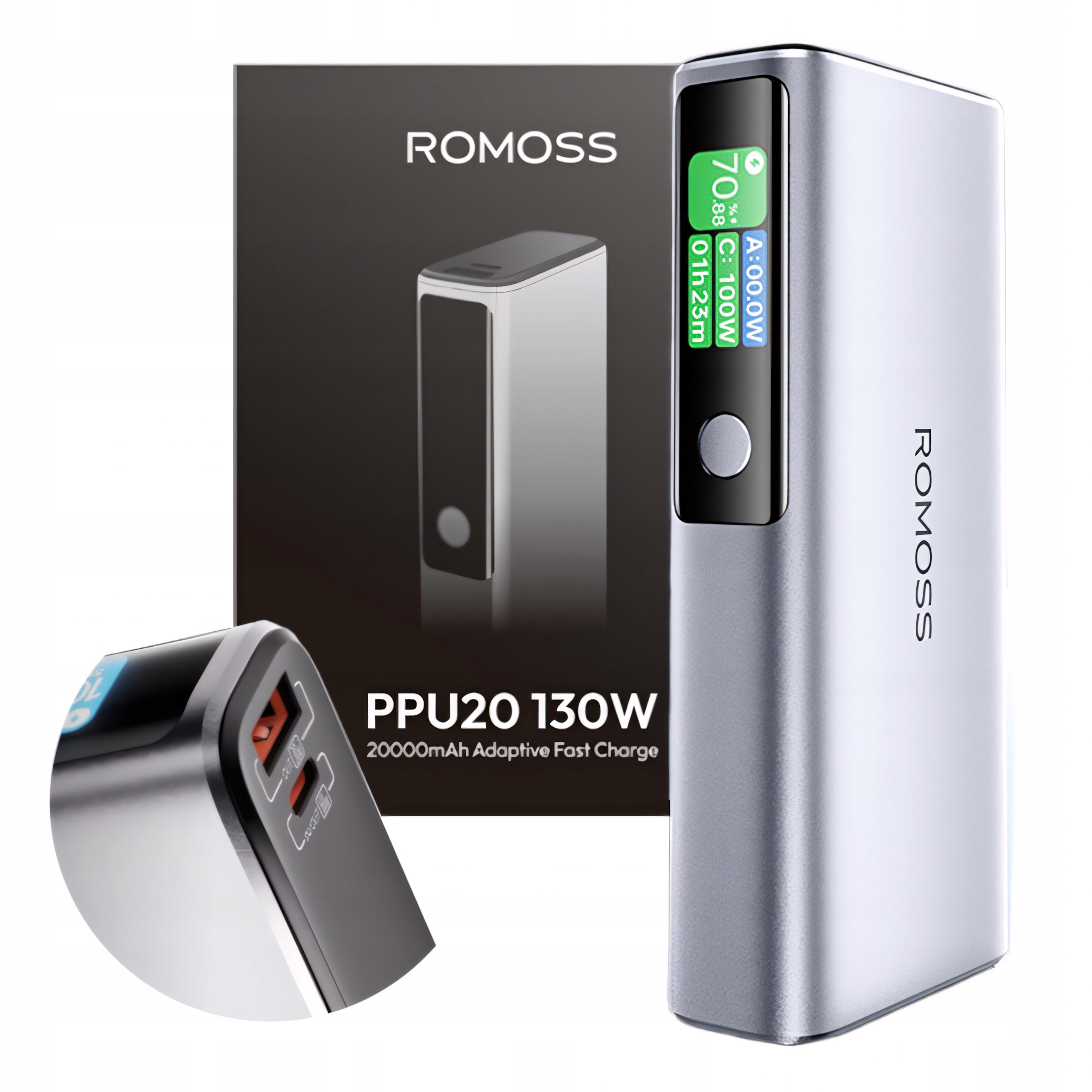 Romoss Výkonná powerbanka 130 W Usb 2x Usb-c 20000 mAh Displej Power Bank