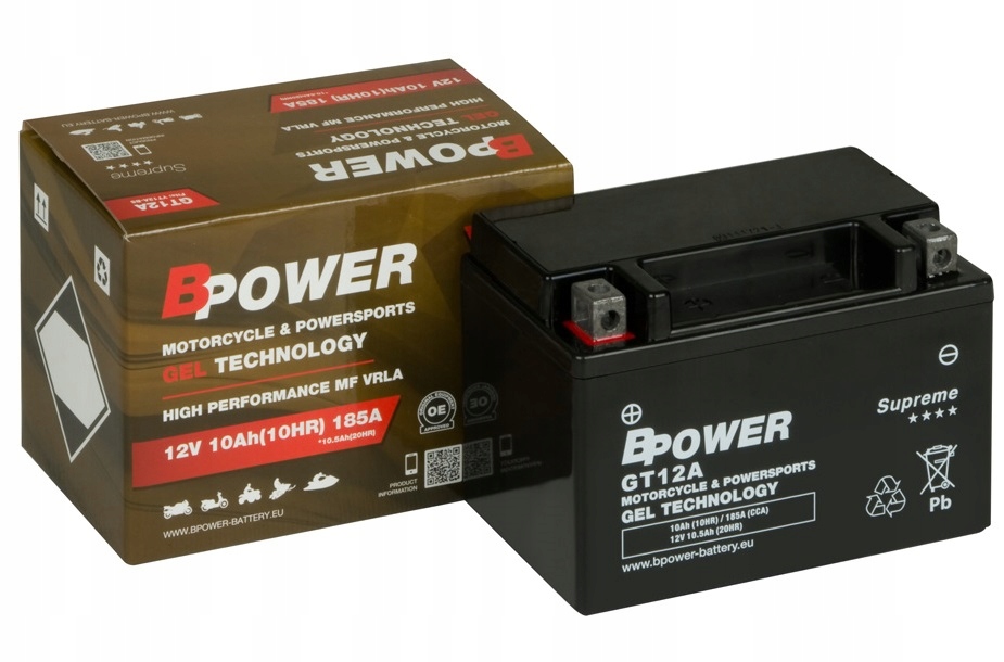 Akumulator motocyklowy żelowy BPower GT12A 12V 10Ah 185A Gel zam. YT12A