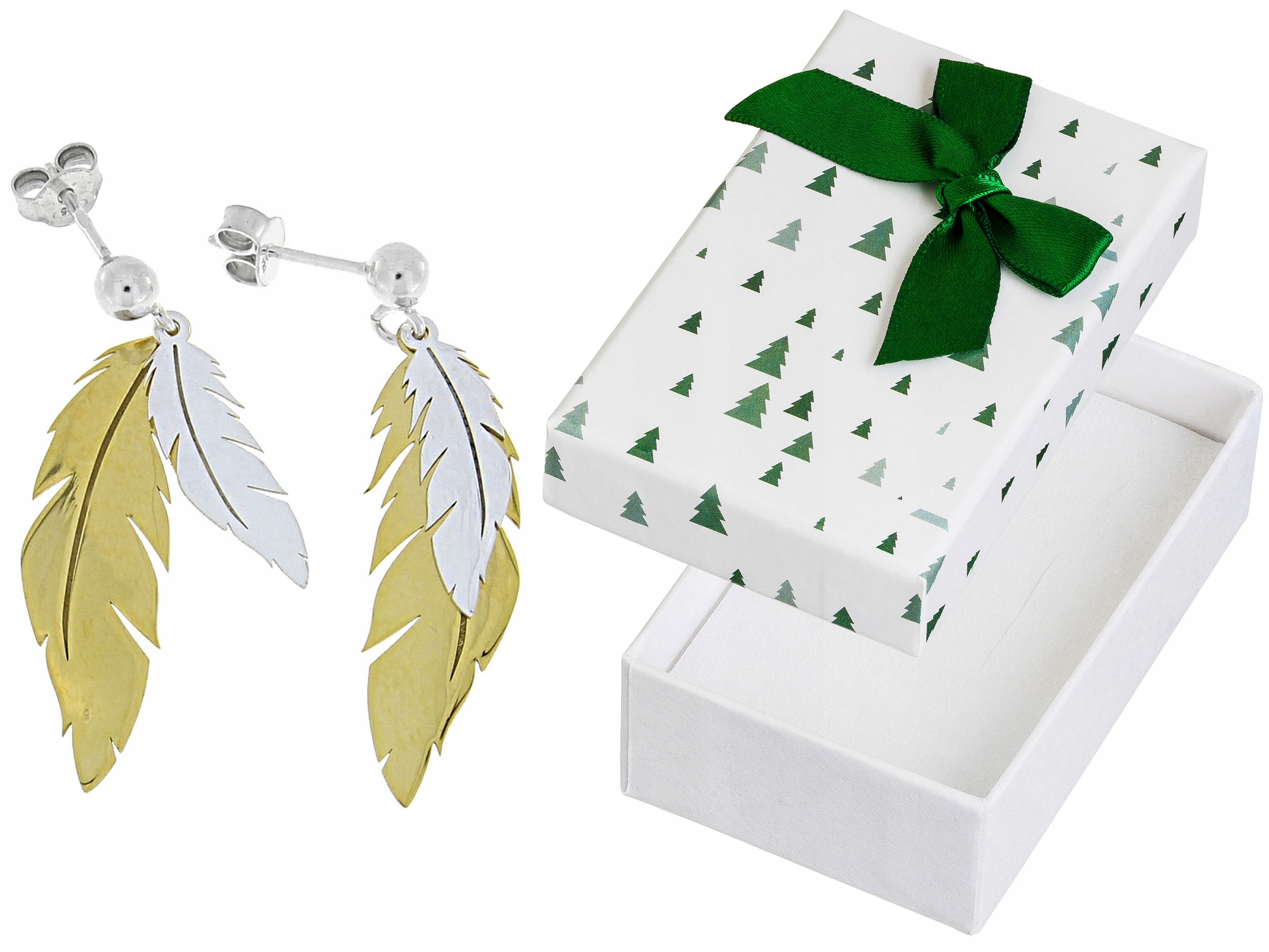 Stříbrné Náušnice Závěsné Dlouhé šroubky Pozlacená peříčka Tužka 925