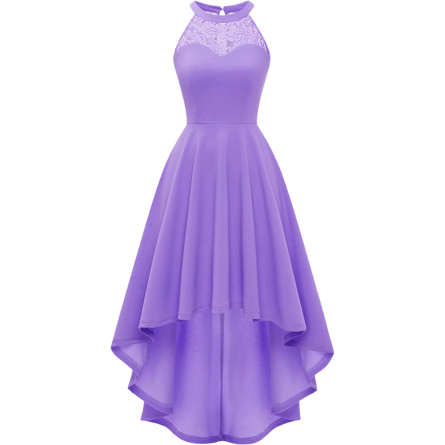 Elegantní Šaty Večerní krajková High-Low Fialová L