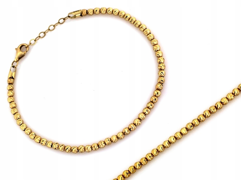 Zlatý náramek 585 z malých frézovaných kuliček žluté zlato r19 dárek