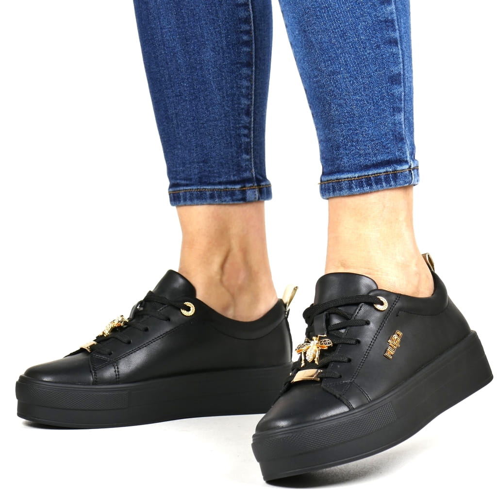 Dámské Kožené Tenisky Na Platformě Černé Filippo Kůže New