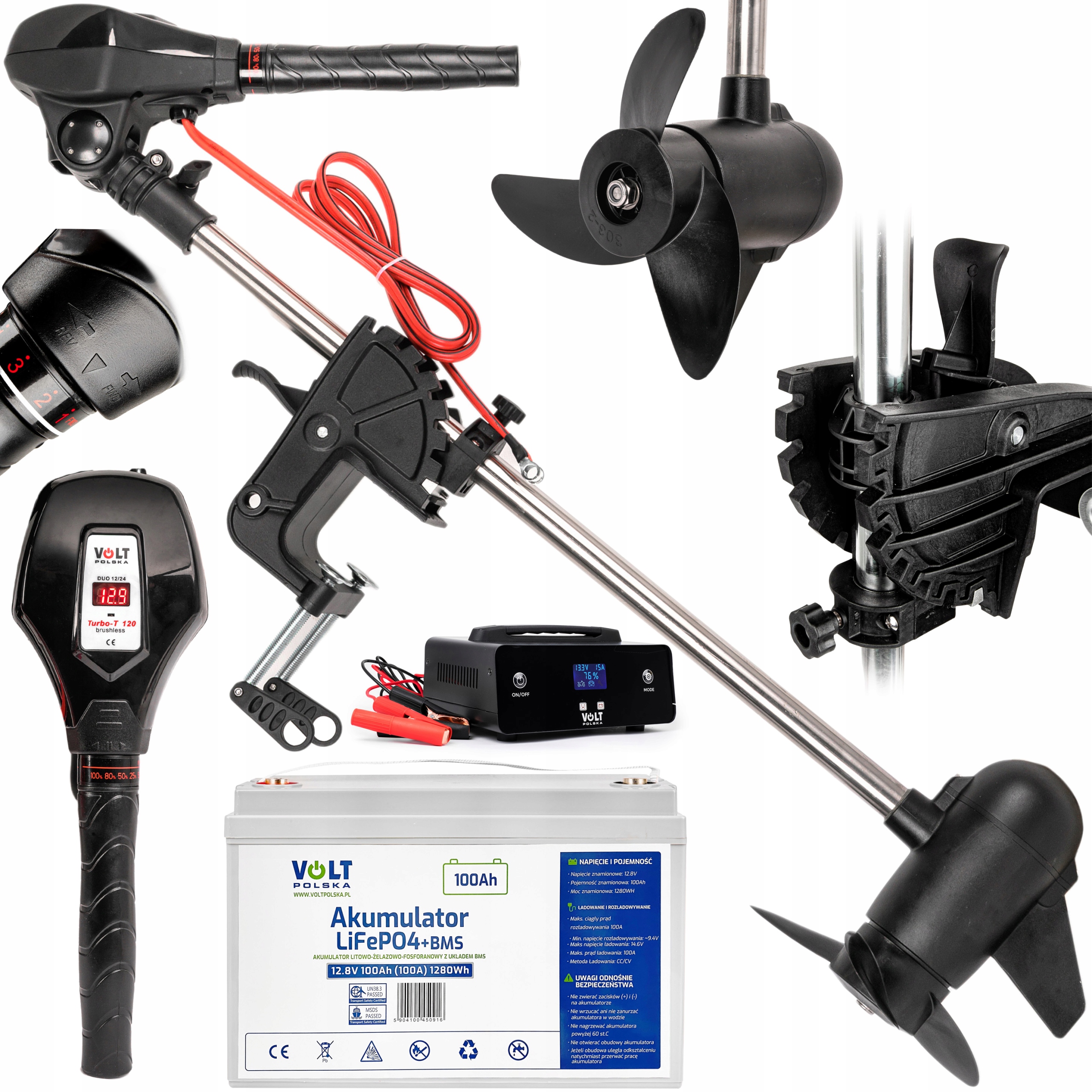 Silnik Elektryczny Zaburtowy Do Pontonu Łodzi 86lb Akumulator Prostownik