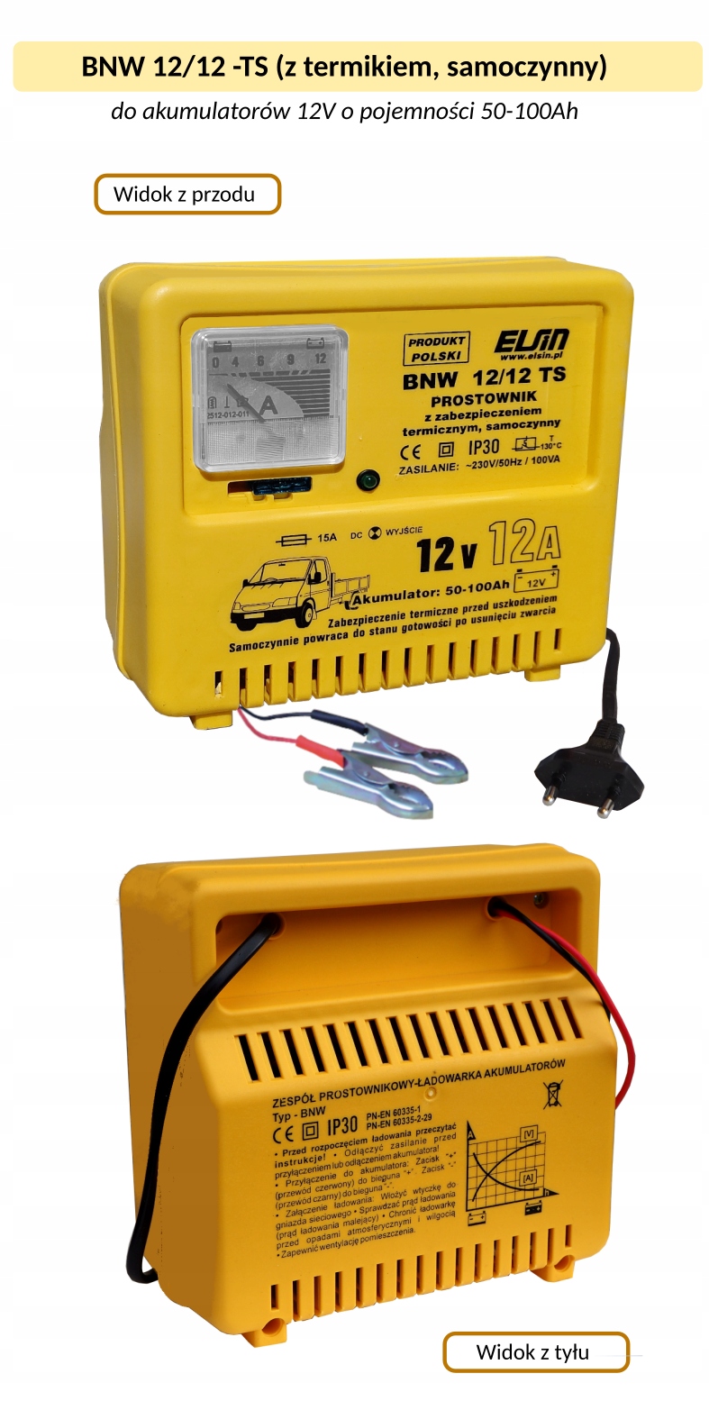 Prostownik -ładowarka akumulatorów BNW 12/12-TS Marka Elsin