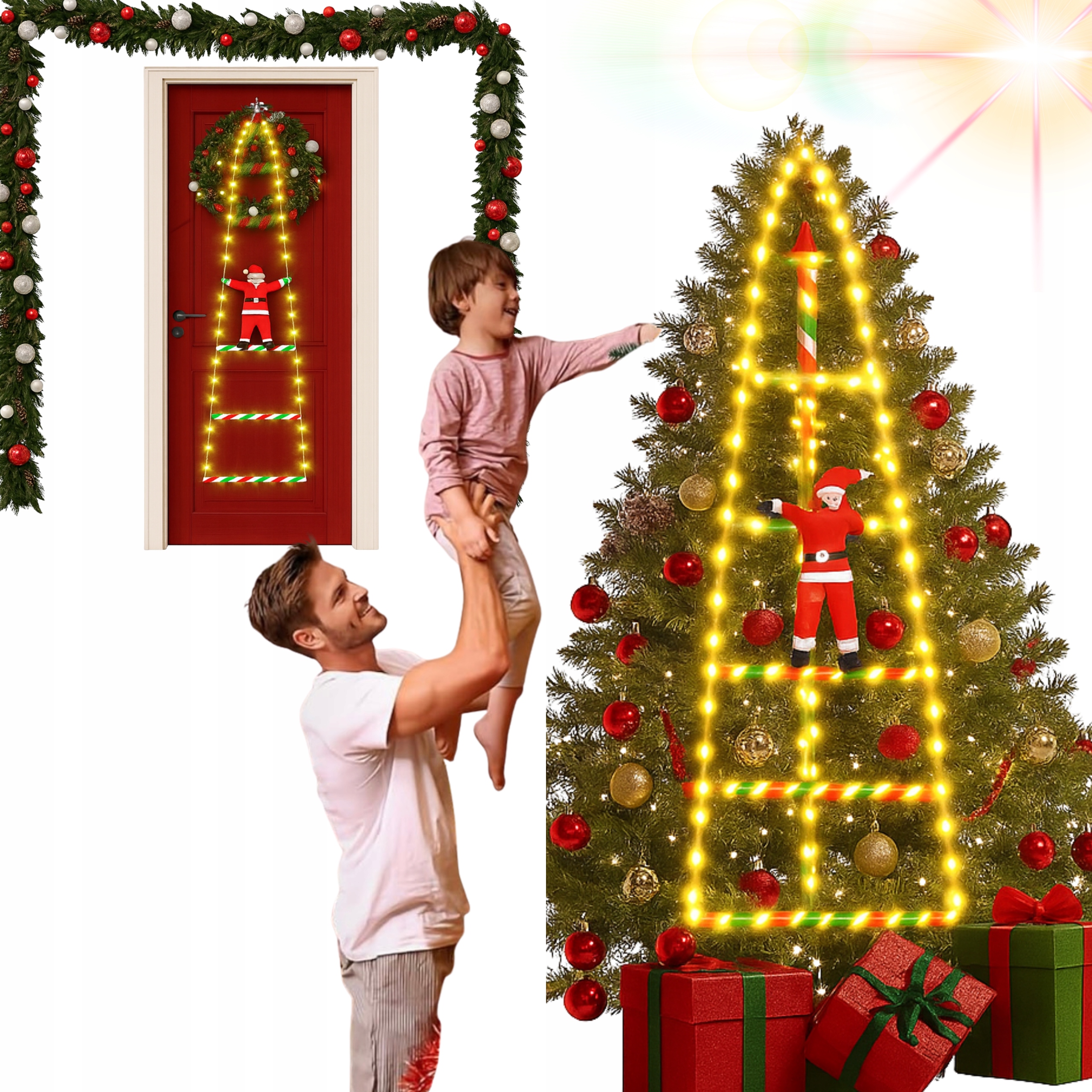 Mikuláš Na Žebříku Led Osvětlení Lampy Vánoční Dekorace!