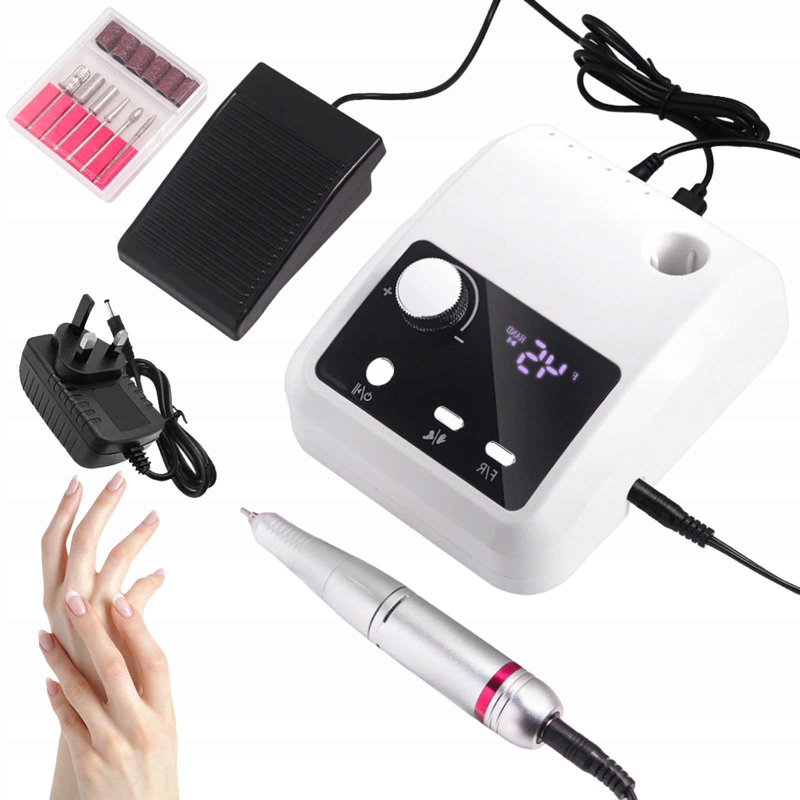 Bruska Na Nehty Manikúra Pedikúra 45000RPM Profesionální Sada Bílá