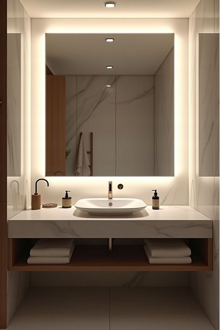 Kúpeľňové Zrkadlo Led 104x82 cm Podsvietené Led Obdĺžnikové Zrkadlo Cob