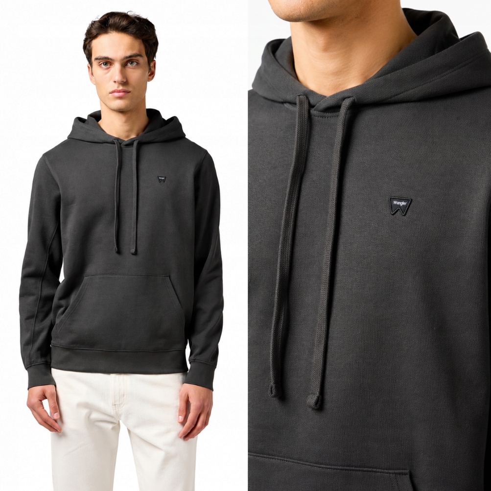 Wrangler černá mikina s kapucí (klokanka) Sign Hoodie faded černá M