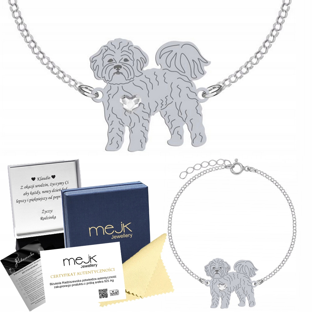 Stříbrný náramek s psem Maltipoo 925 Dárek Řetízek Šperky Gravírování