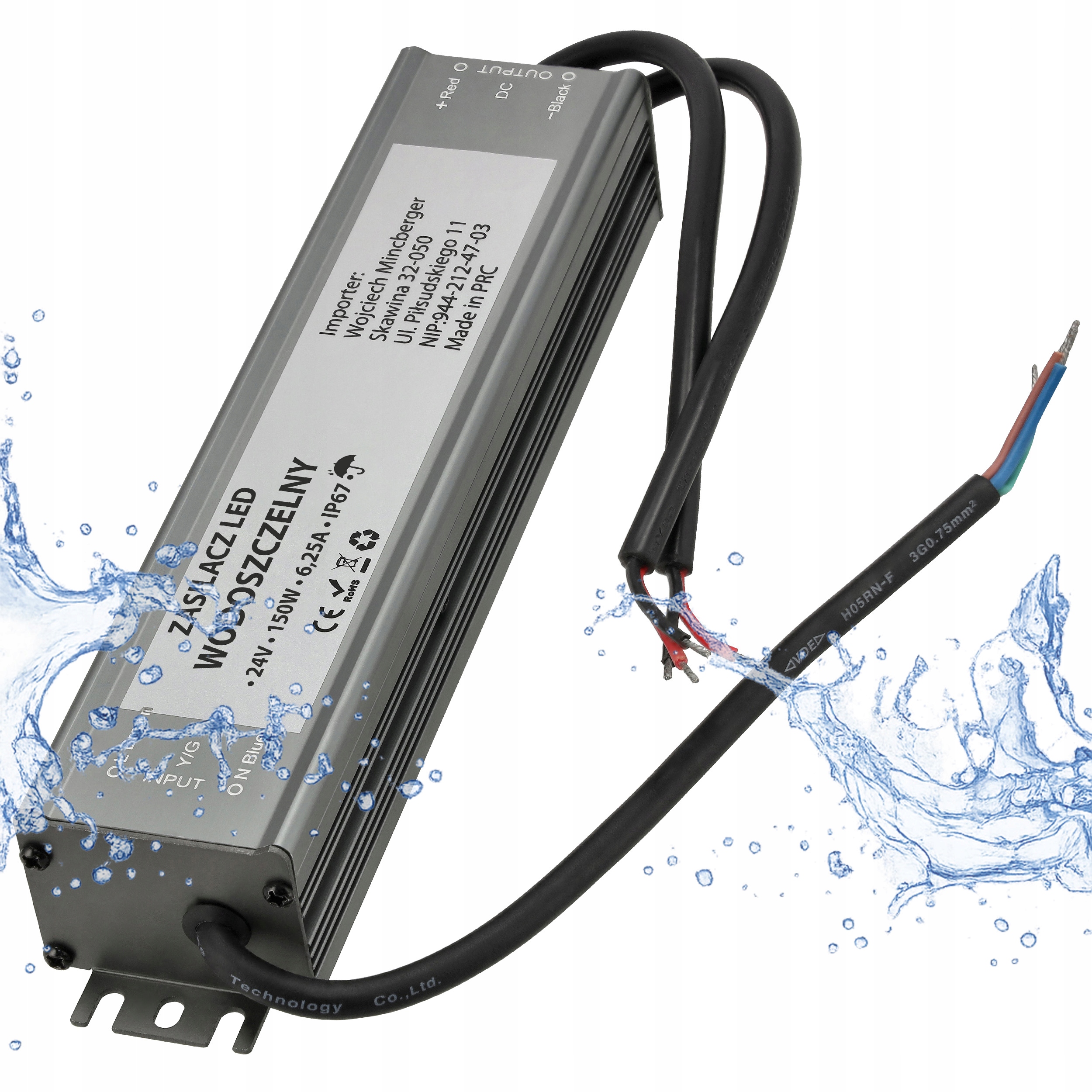 Zasilacz Led 24V Hermetyczny 150W 6,25A Wodoszczelny Wodoodporny Do Taśm