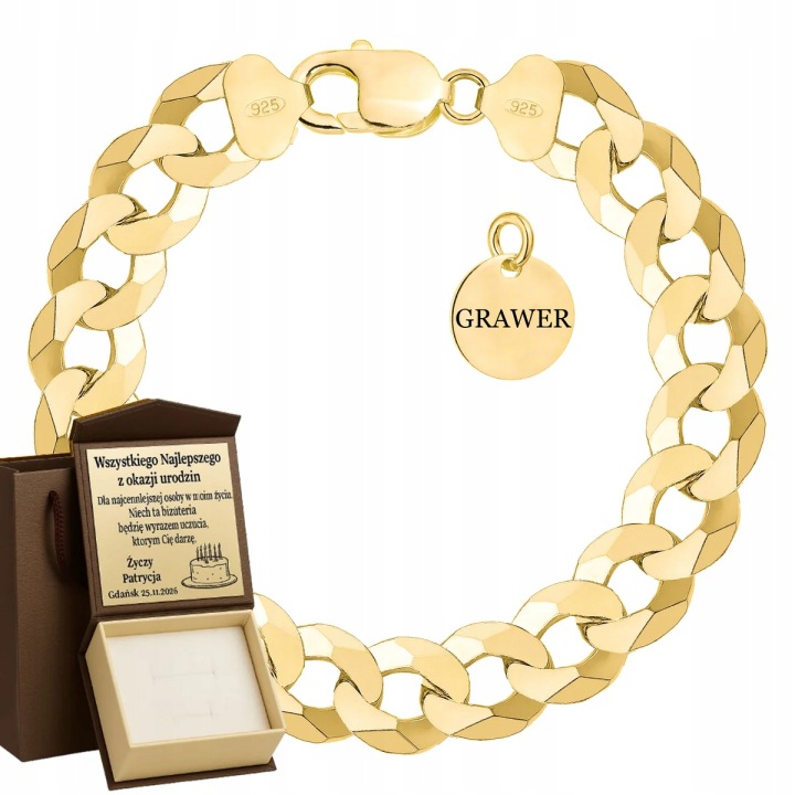Zlatý Plný Pánský Náramek Pancíř Pr. 585 925 Pevný Gravírování Bonus